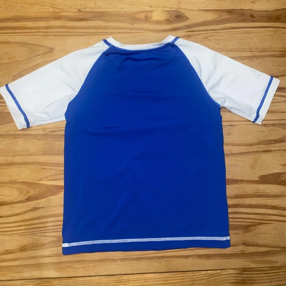 WONDER NATION BABY TODDLER BOYS BLUE WHITE SHORT SLEEVE RASH GUARD SWIM SHIRT 4T - Picture 2 of 3